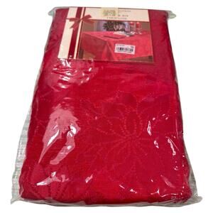 NEW Bardwil Winter Joy Tablecloth Red Damask Poinsettia 60” x 120” Christmas NIP